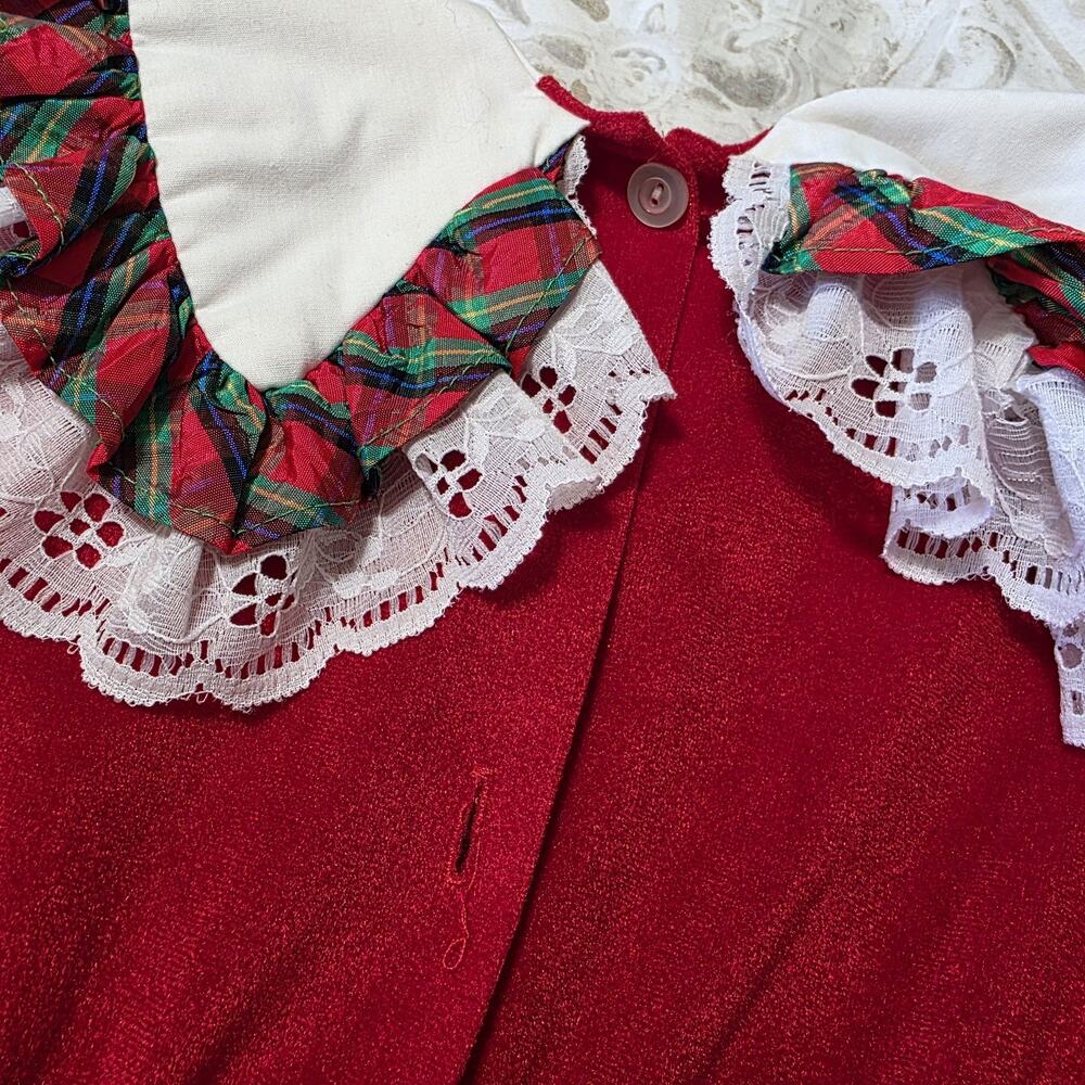 Girls Red Holiday Ruffle Dress with Plaid Trim - Picture 4 of 6